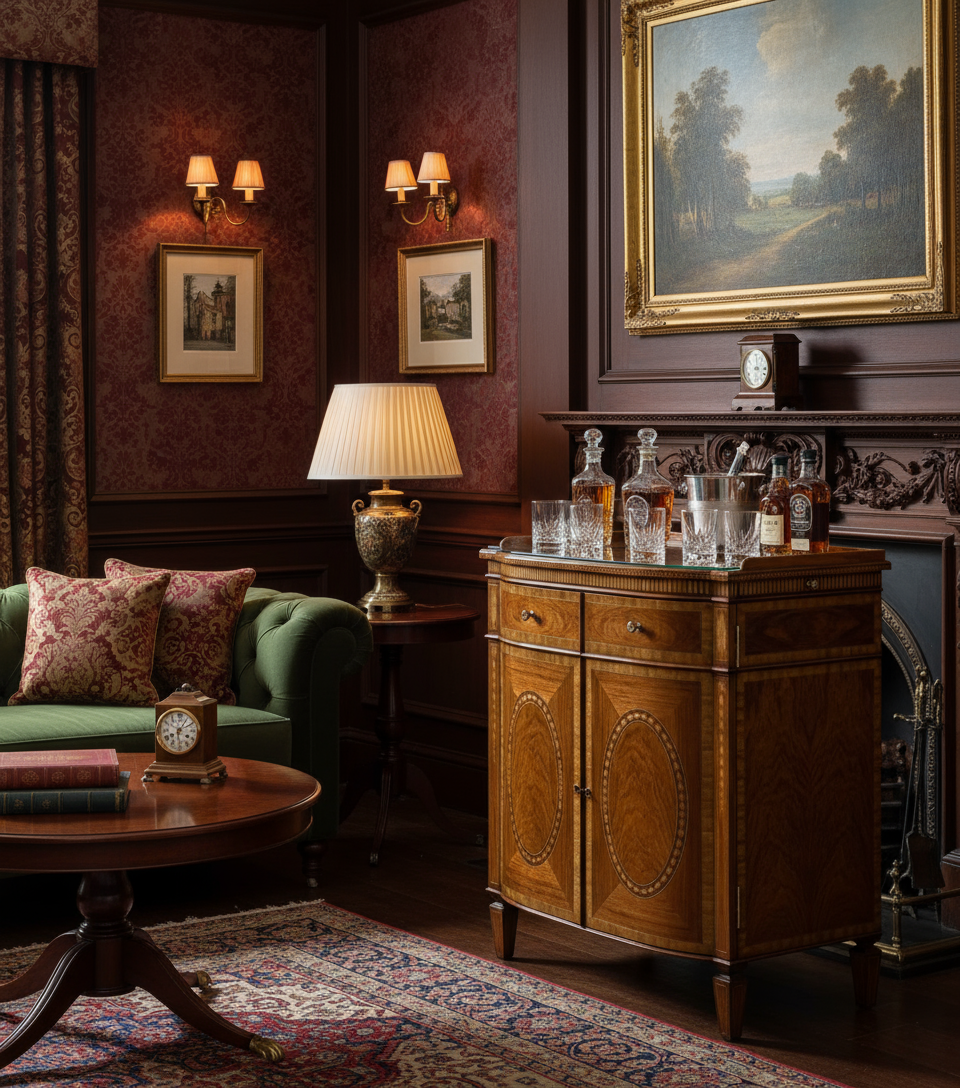 English Drawing Room with Rosewood Drinks Cabinet