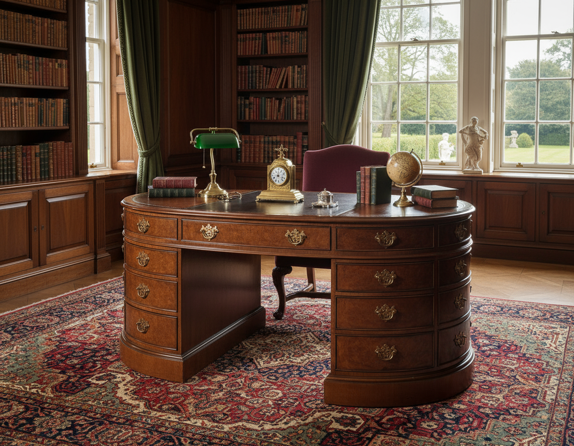 English Manor Study with Burr Walnut Desk