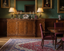 English Reception Room with Serpentine Burr Walnut Sideboard