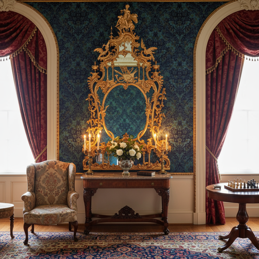 Georgian Hall with George II Style Hand Carved Giltwood Mirror