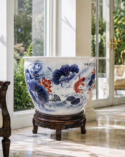 Blue & White Koi Fish Planter