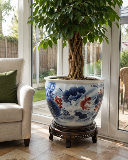 Blue & White Koi Fish Planter