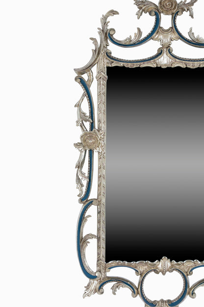 Early George III Style Wall Mirror In Silver And Blue Painted