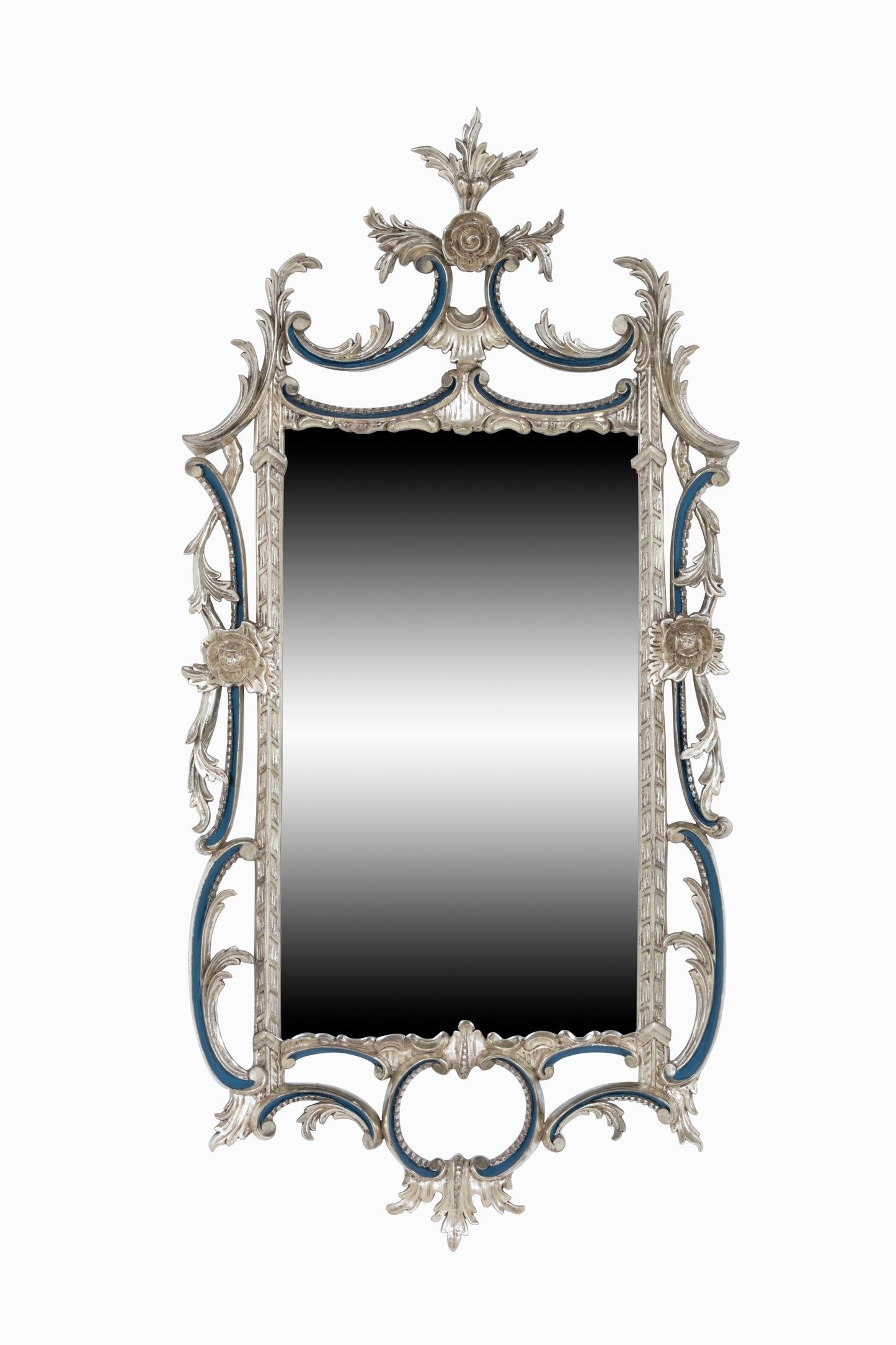 Early George III Style Wall Mirror In Silver And Blue Painted