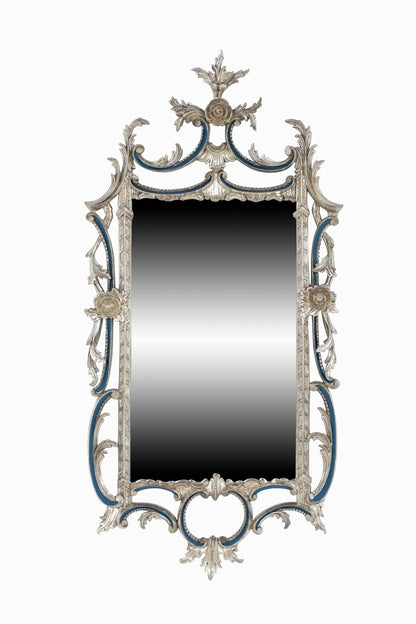 Early George III Style Wall Mirror In Silver And Blue Painted