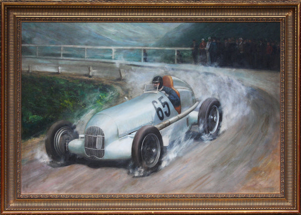 Framed Oil Painting of Rudolph Caracciola in the Daimler-Benz W25