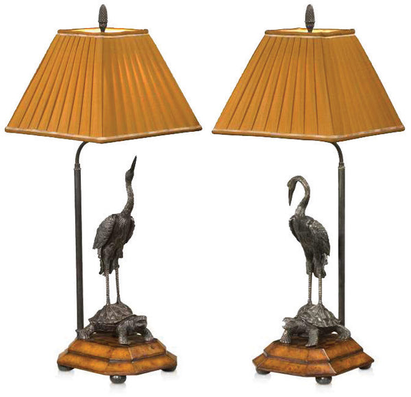 pair of verdigris brass table lamps