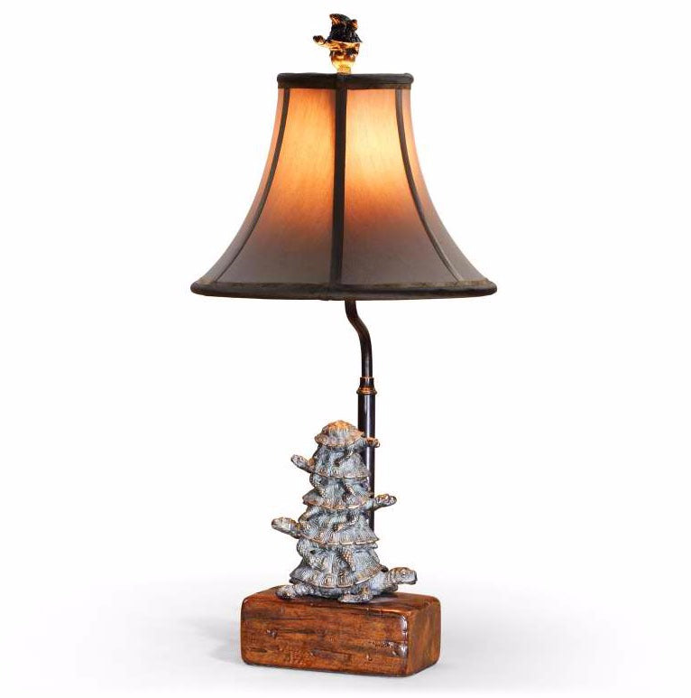 Verdigris brass tortoise table lamp