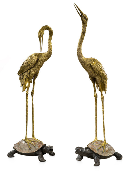 Pair of Brass Cranes and Turtles – Brights of Nettlebed