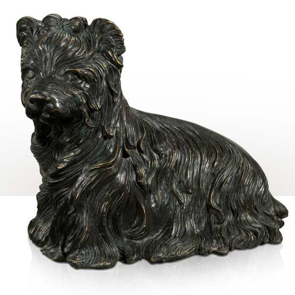 Brass model of long haired dog
