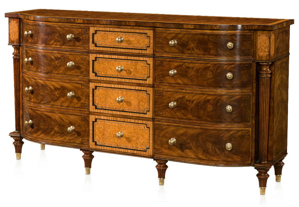 Mahogany and yew burl banded dresser