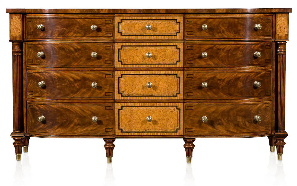Mahogany and yew burl banded dresser