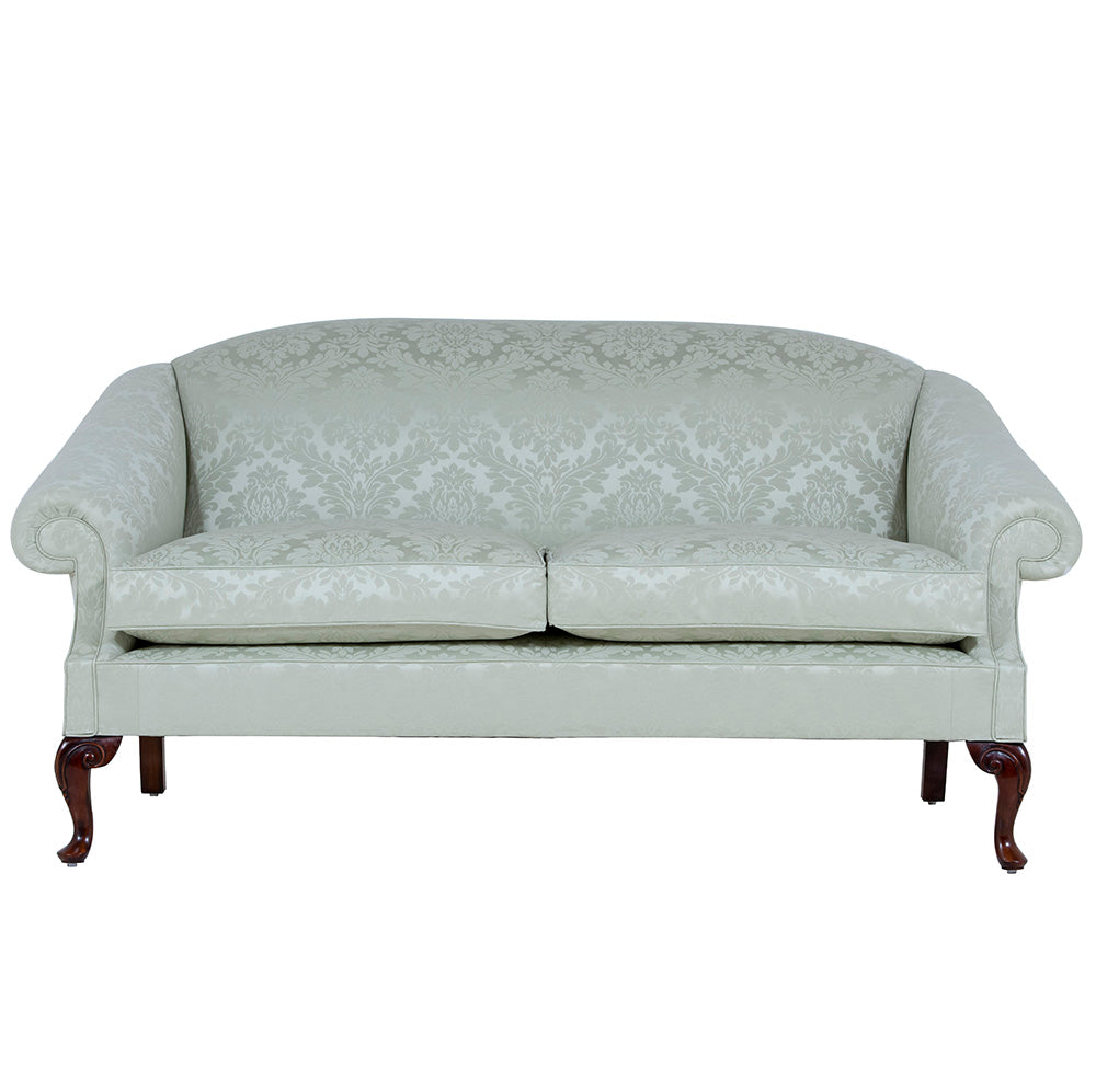 an olive green traditional english sofa