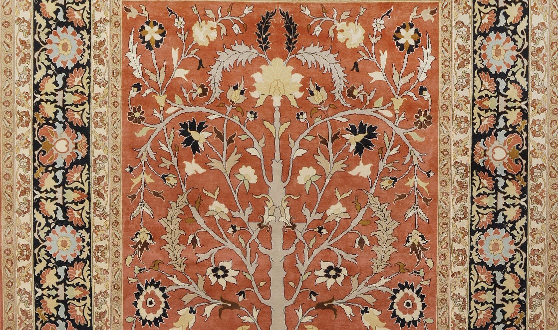 Tabriz Tree of Life design silk pile carpet
