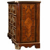 A serpentine mahogany chest of drawers with strapwork marquetry