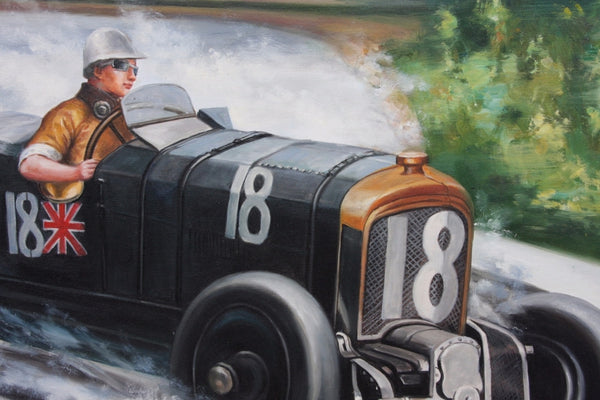 Sir Henry Birkin in a Bentley Blower Framed Oil Painting