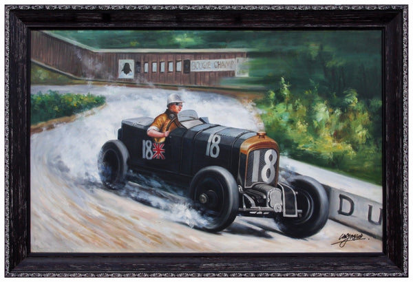 Sir Henry Birkin in a Bentley Blower Framed Oil Painting