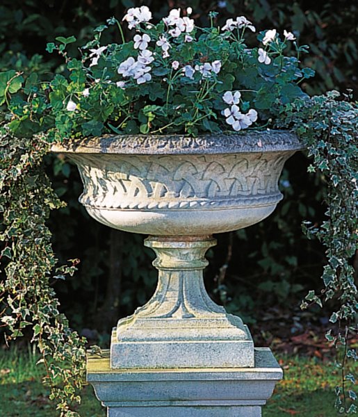Eastwell stone urn on Queen Anne pedestal