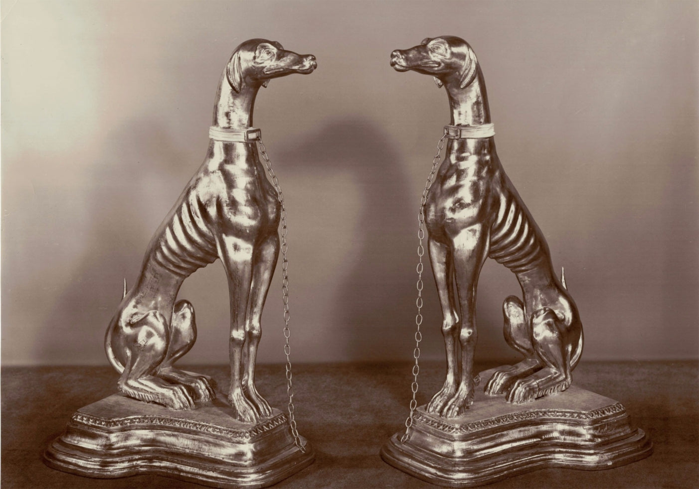 Pair of Water Gilded lifesize dogs
