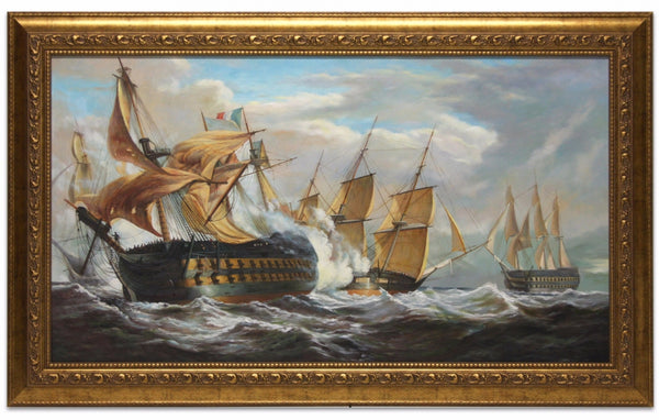 Oil Painting after 'The Guillaume Tell in action with HMS Penelope' style of John Christian Schetky
