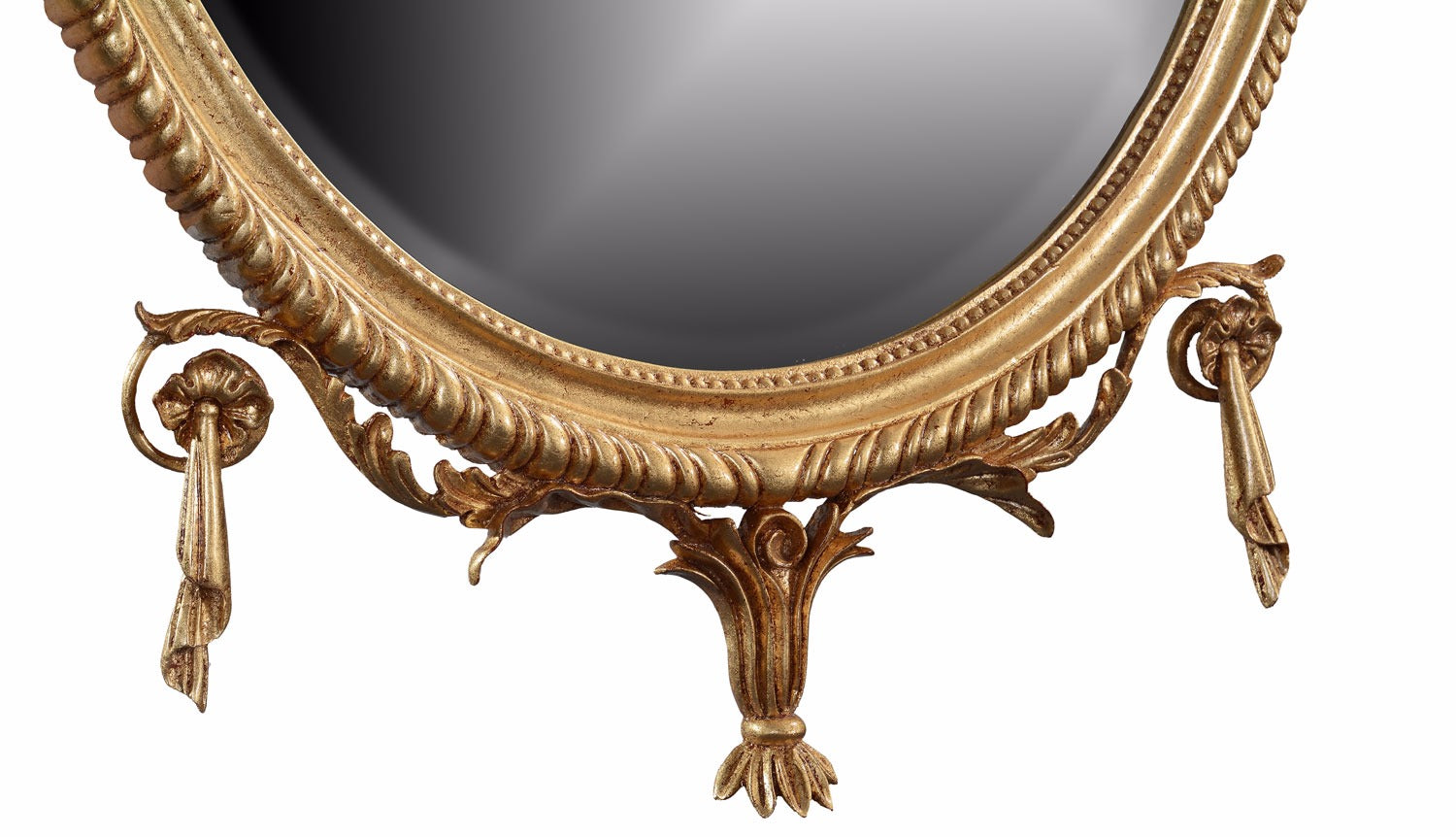 Oval Giltwood Mirror - Hand Carved Bell Flowers