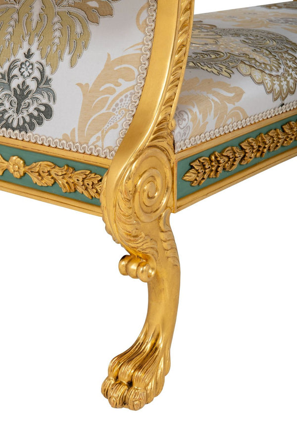 cabriole legs and lions paw feet in giltwood on a brights of nettlebed upholstery item