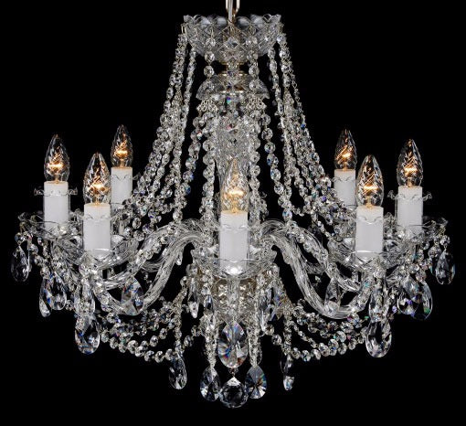 Eight light silver and crystal chandelier
