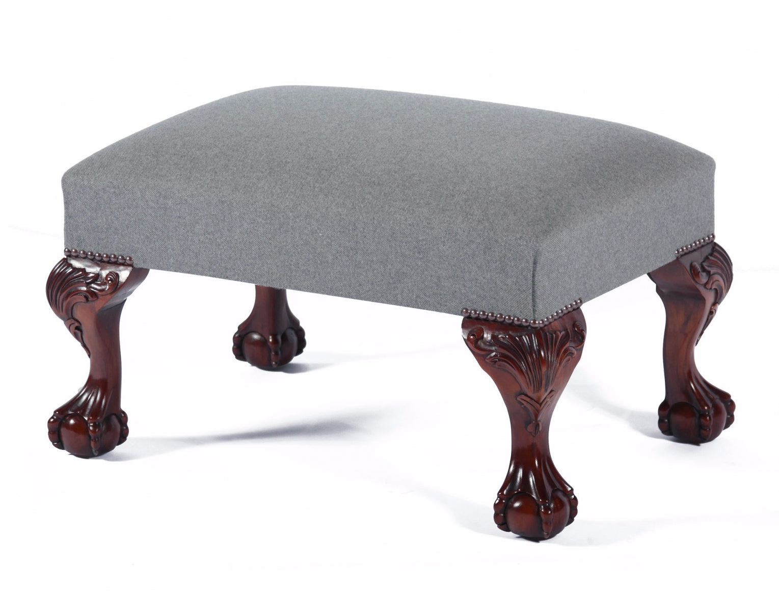 Footstool in Merino wool with ball and claw legs