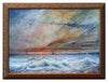 Boats returning at sunset, original painting by British artist Roger Hann