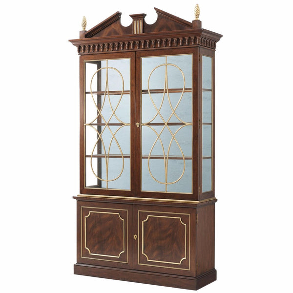 Swirl mahogany display cabinet with decorative glazed doors