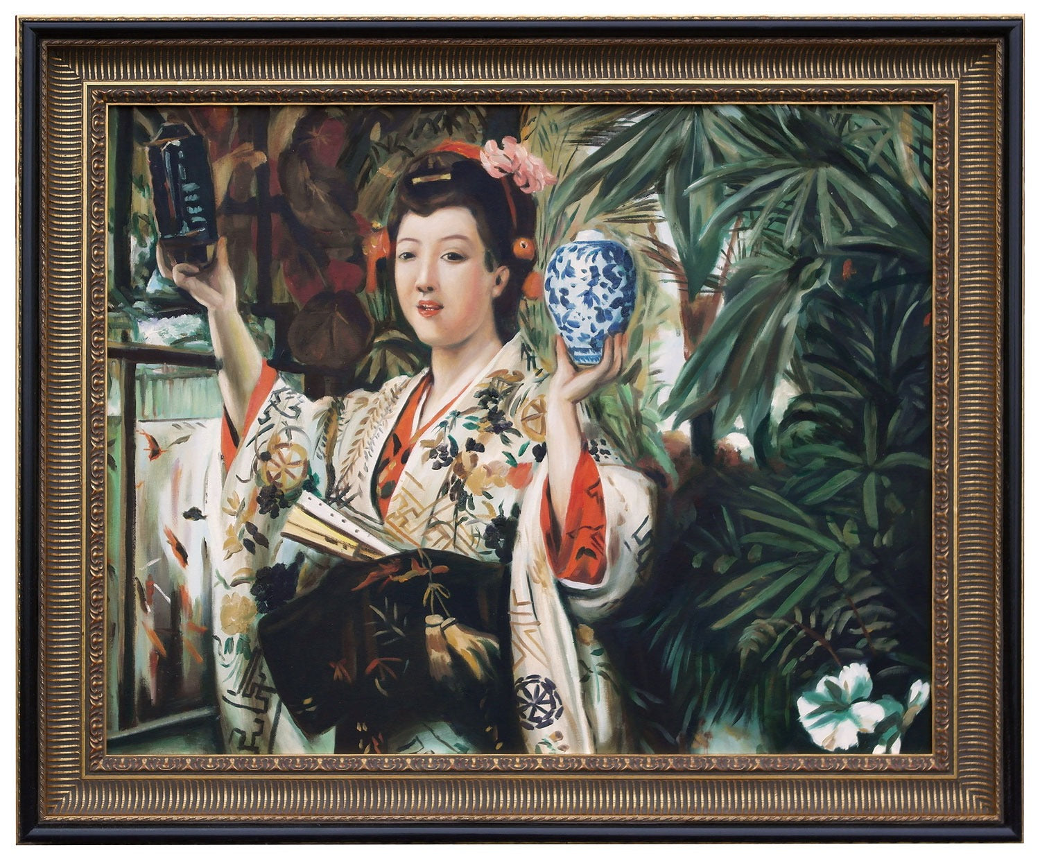 Young Lady Holding Japanese Objects in style of James Tissot