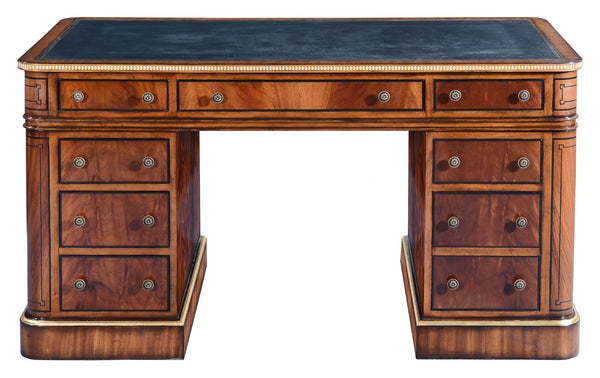 Thomas Hope style mahogany & gilded pedestal desk