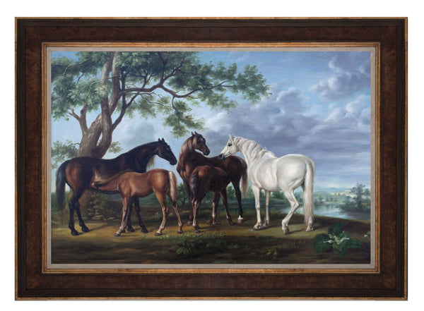 Mares and Foals in a River Landscape in style of George Stubbs