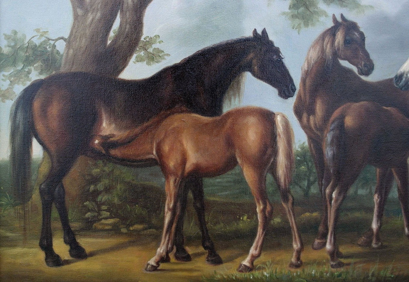 Oil Painting after 'Mares and Foals in a River Landscape' in style of George Stubbs