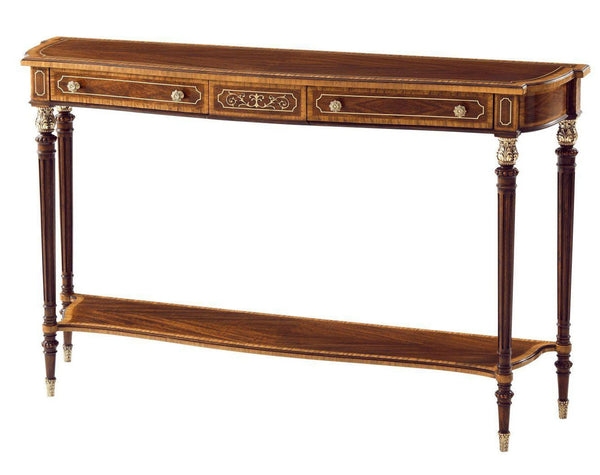 Serpentine Brass Inlay Console Table | Elegant Accent