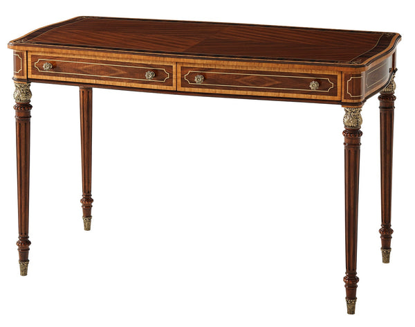 Floral Inlaid Mahogany Desk or Writing Table