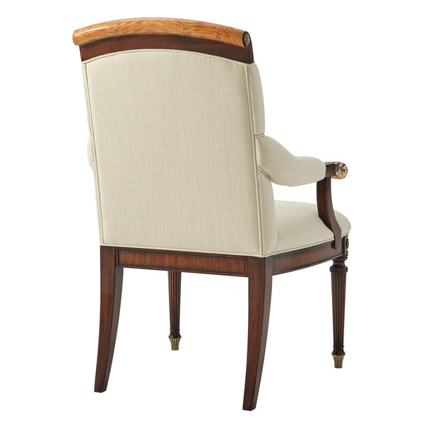 Upholstered Dining Chair with Floral Brass Inlay