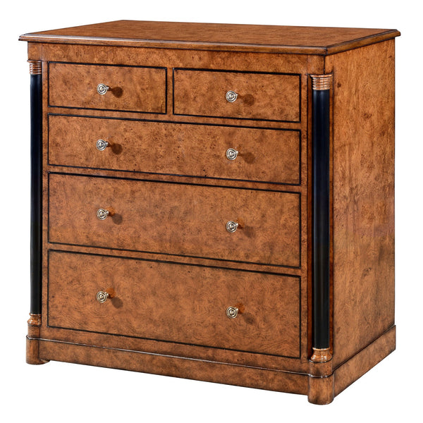 Empire chest of 5 drawers - burr oak with ebony