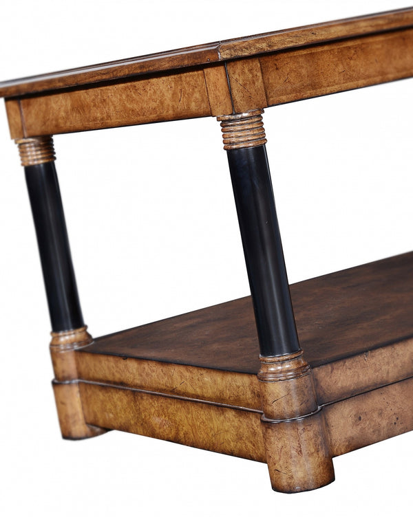 Empire style coffee table - Burr oak with ebonised legs
