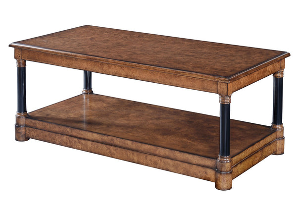 Empire style coffee table - Burr oak with ebonised legs