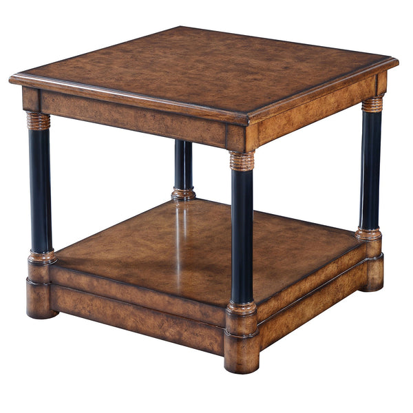 Empire style side table Burr oak with ebonised legs