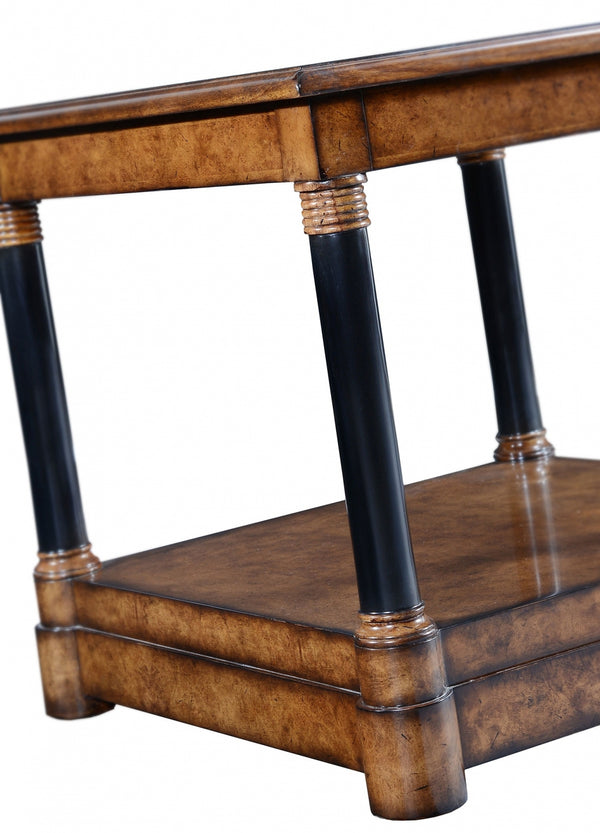 Empire style side table - Burr oak with ebonised legs