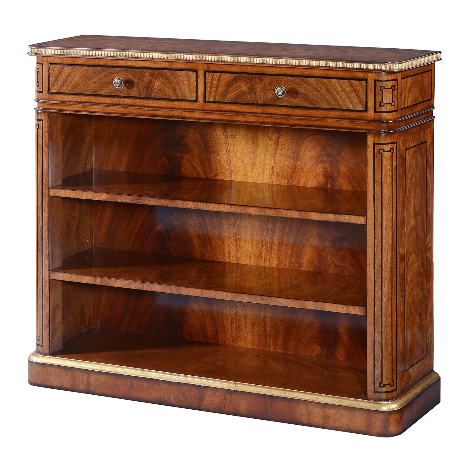 Thomas Hope style mahogany & gilded open bookcase - 42in