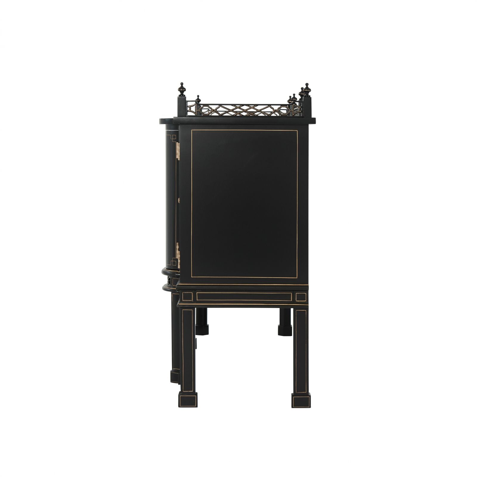 Ebonised Serpentine Sideboard with Handpainted Chinoiserie Decoration