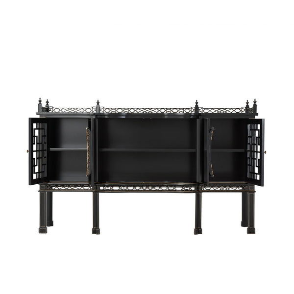 Ebonised Serpentine Sideboard with Handpainted Chinoiserie Decoration