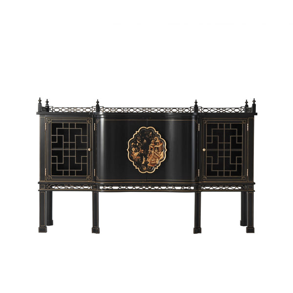Ebonised Serpentine Sideboard with Handpainted Chinoiserie Decoration