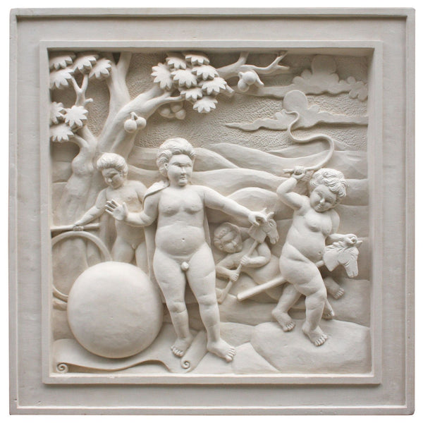 Hand carved stone wall plaque - Cherubs