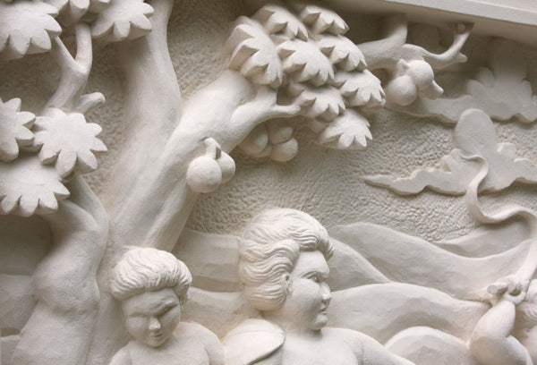 Hand carved stone wall plaque - Cherubs