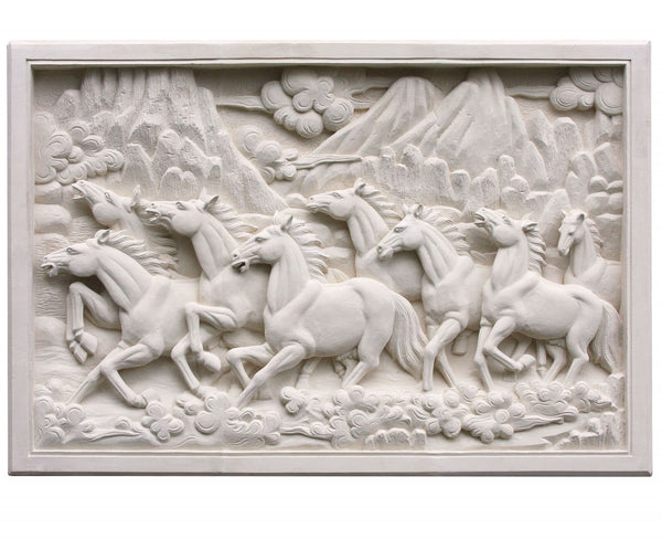 Hand carved stone wall plaque - Horses