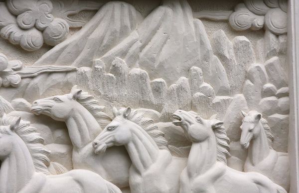 Hand carved stone wall plaque - Horses